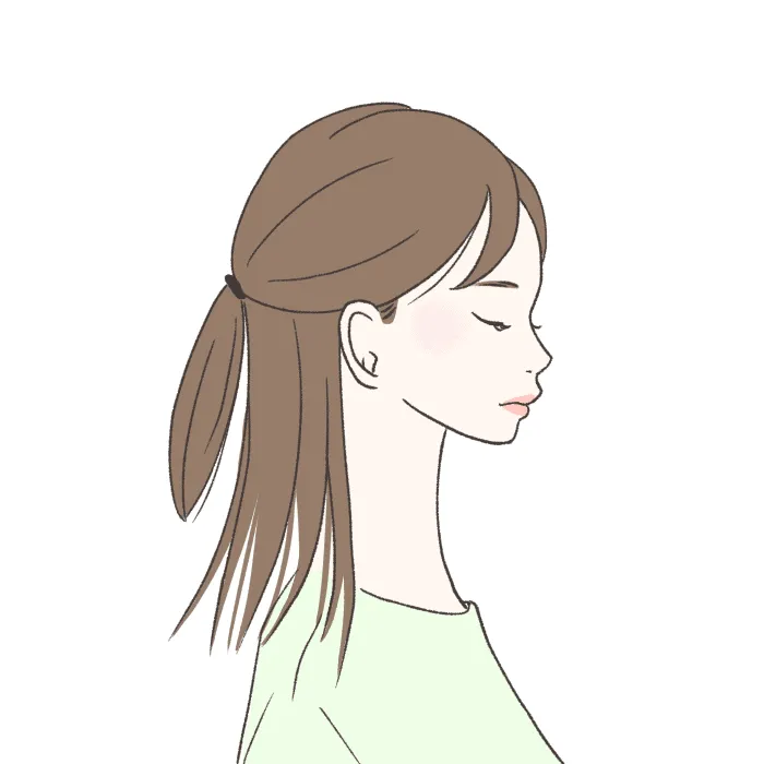 アイロンで巻かずにヘアゴムが丸見えのハーフアップ。NG例のイラスト画像