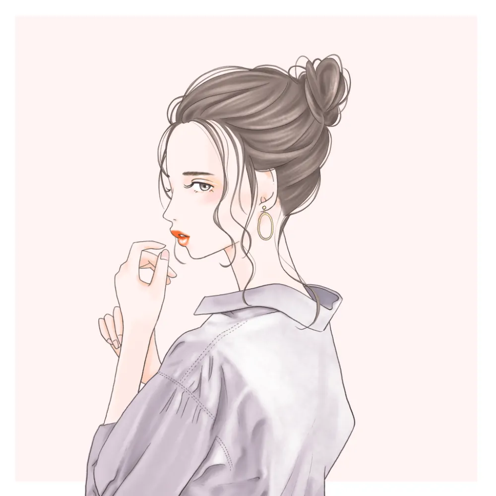 全体的に崩し感やこなれ感があり後毛や毛束感をいかしたお団子のイラスト画像