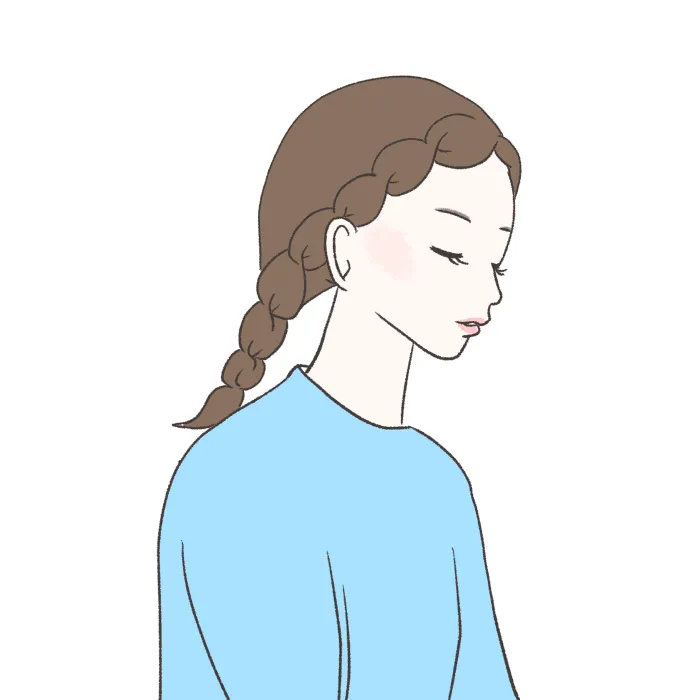顔まわりを編み込んだ古く見えるNGヘアスタイル例のイラスト画像