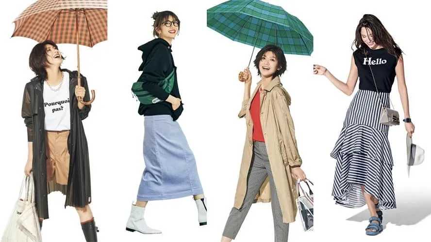 大人カジュアルな雨の日デートコーデ4つが載っている