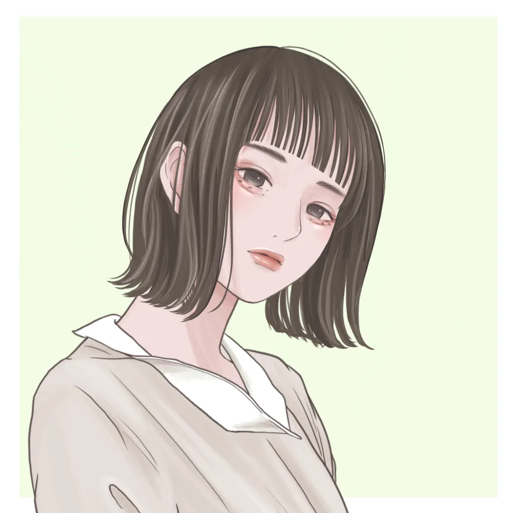 30代女子が若見えする軽い空気感のある外ハネ、短い前髪のボブヘアのイラスト画像