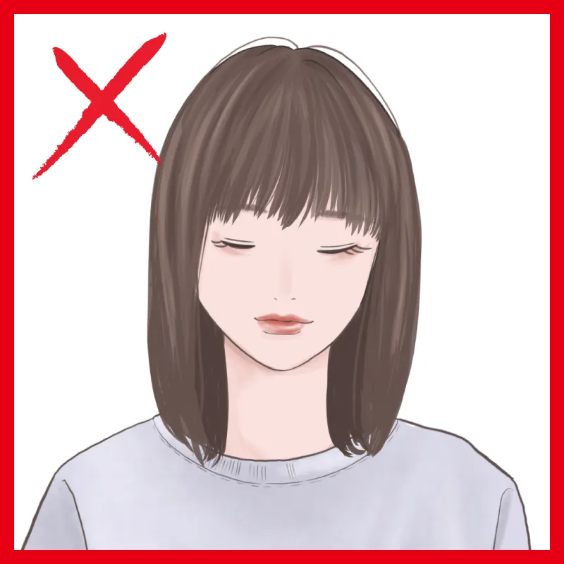 30代女子が老け見えする動きなしボリュームなしのダークトーンボブのイラスト画像