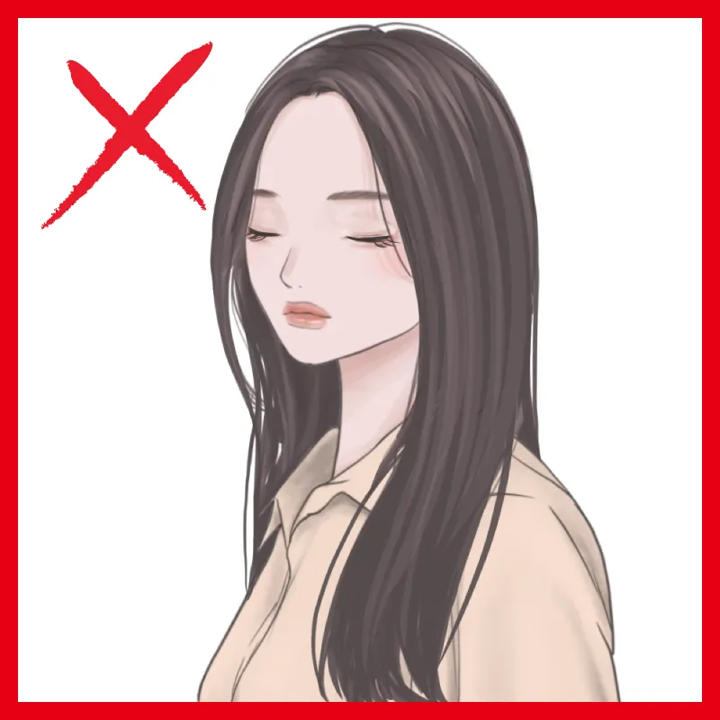 30代女子が老け見えするパサパサで艶のないロングヘアのイラスト画像