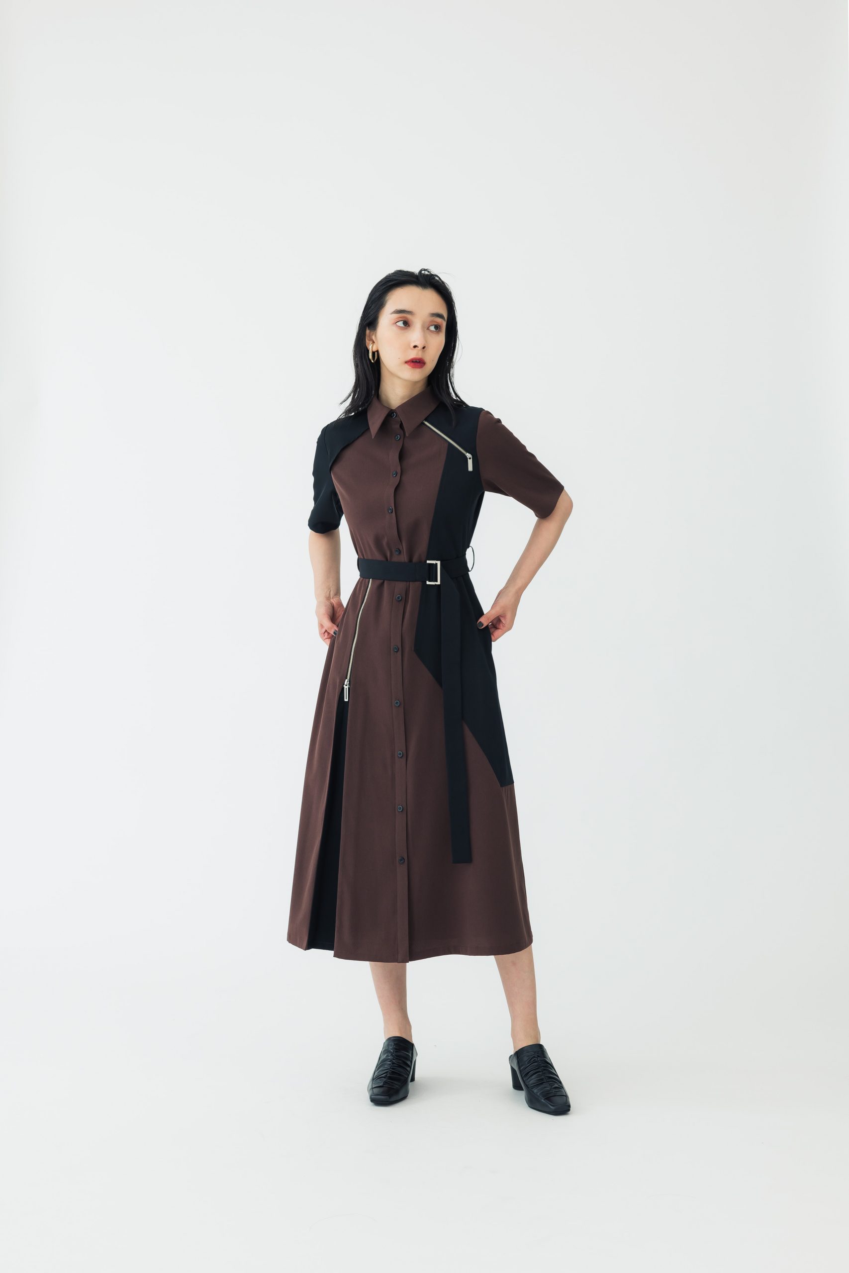 美品【ユナイテッドトウキョウ】シアーコンビブロッキングワンピース ロング 2 UNITED TOKYO（ユナイテッドトウキョウ）の「シアーコンビ