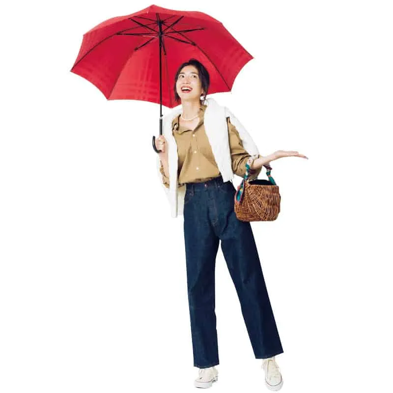 デニムワイドパンツ×ブラウンシャツの秋冬大人カジュアルなデニムワイドパンツコーデ