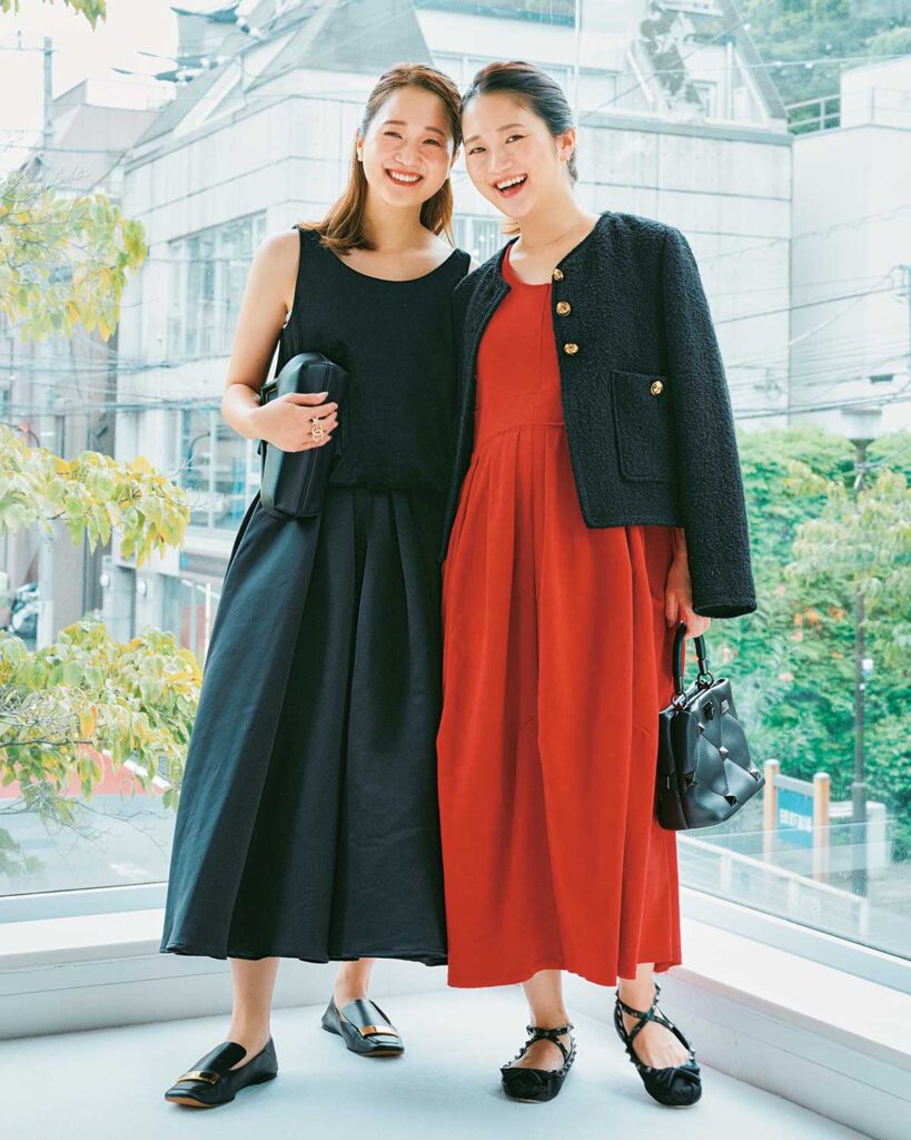 Aラインスカートの双子コーデ