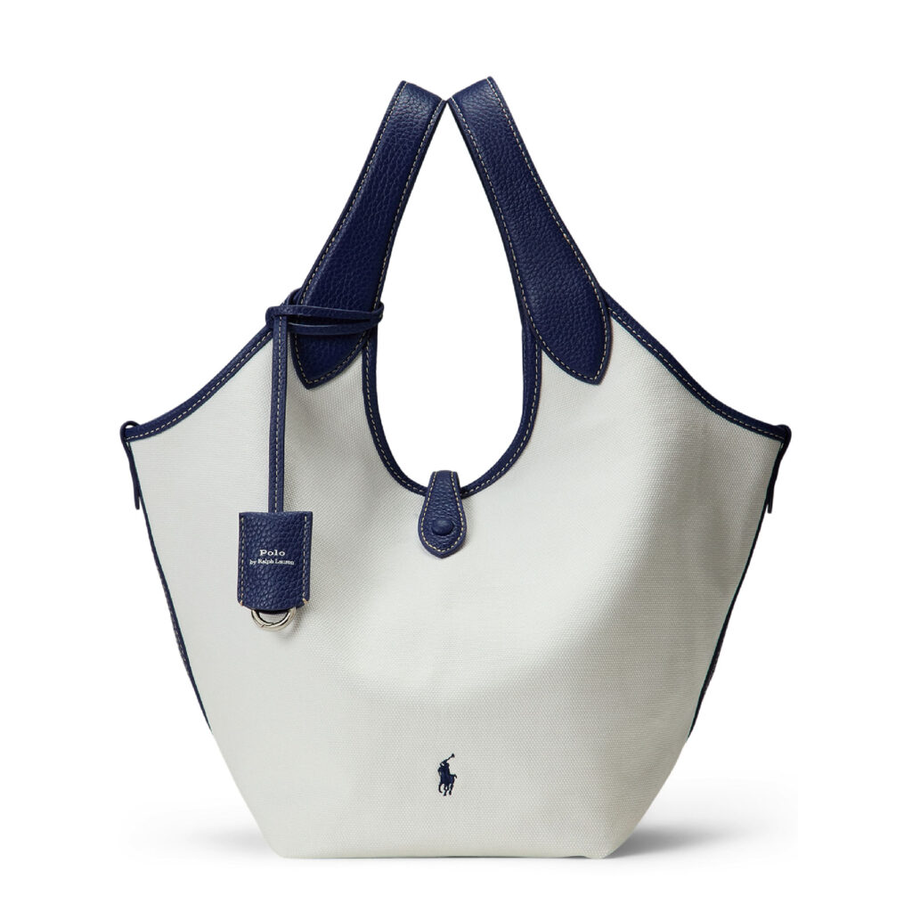 ホワイト×ネイビーキャンバスバッグ ミディアム