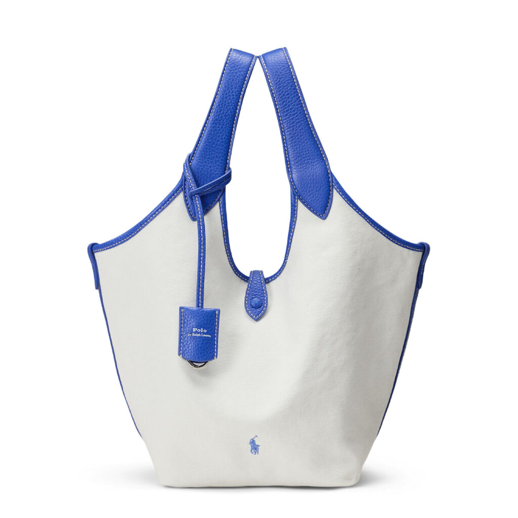 ホワイト×ブルーキャンバスバッグ ミディアム