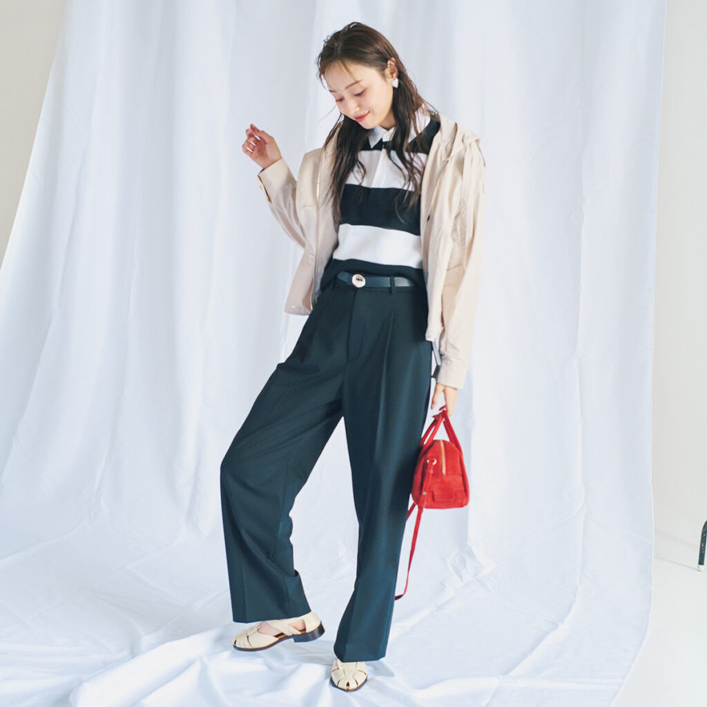 ラガーシャツとシャカシャカジャケットのコーデ