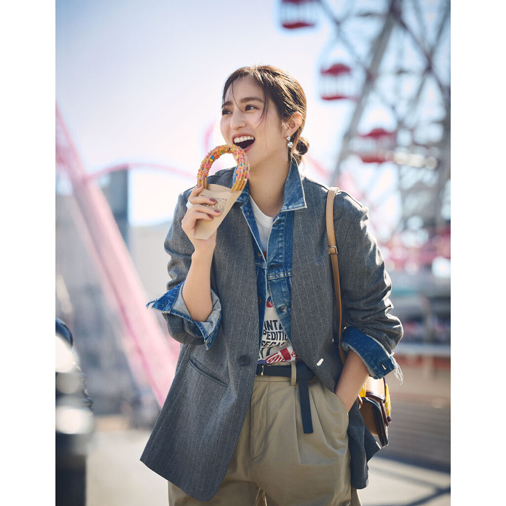 ゆるジャケットとGジャンのレイヤードコーデ