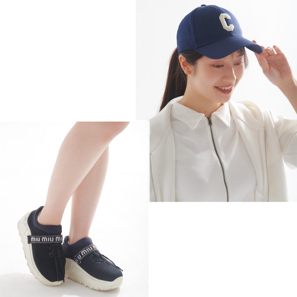 セリーヌのキャップとミュウミュウのシューズ