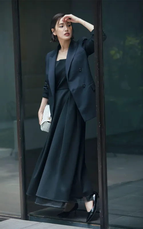 結婚式お呼ばれコーデ ロングワンピース×ジャケットスタイル