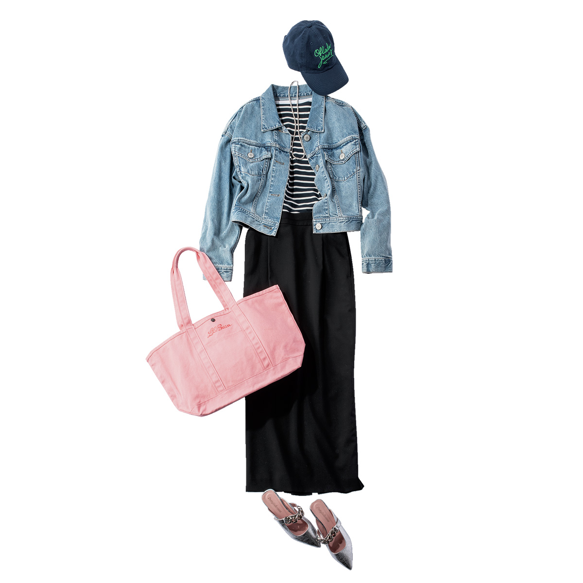 ボーダーTと黒スカートとGジャンのコーデ