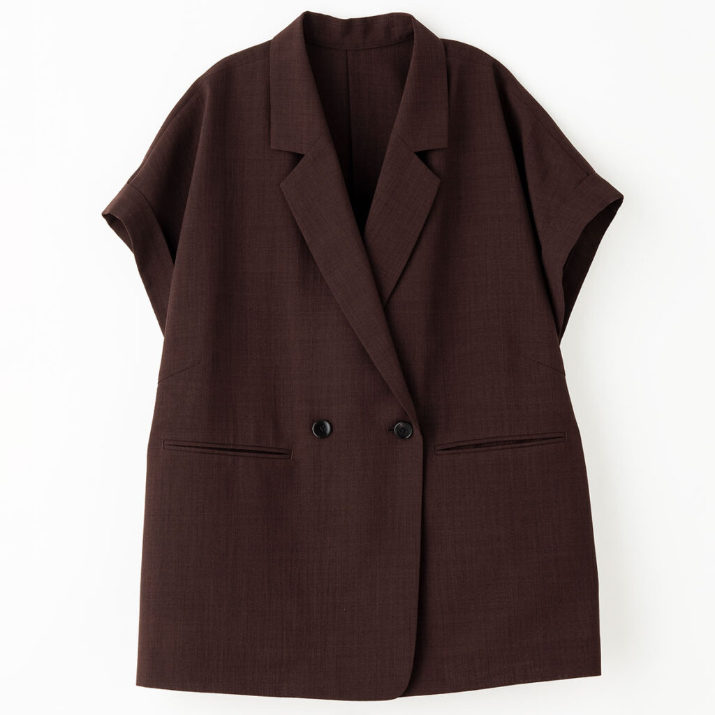 ブラウンの速乾＆接触冷感付き半袖ジャケット