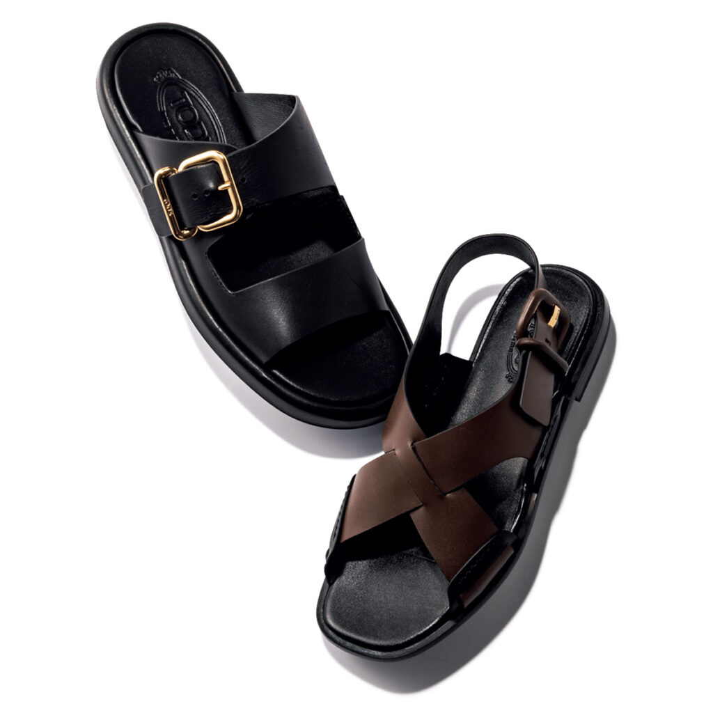 カーフレザーやバックルのラバーソールサンダル,アンクルストラップのサンダル,トッズのサンダル