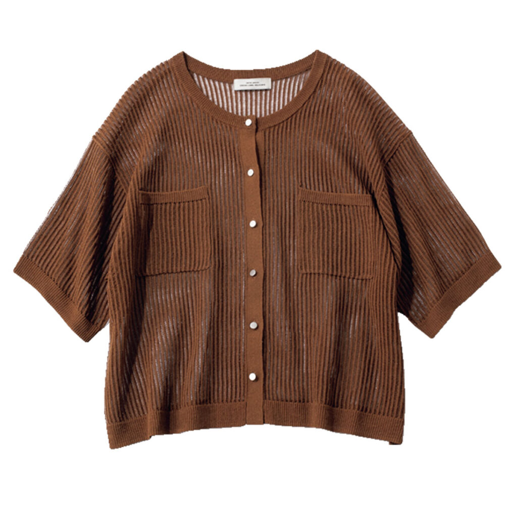 ブラウンの透け素材カーディガン