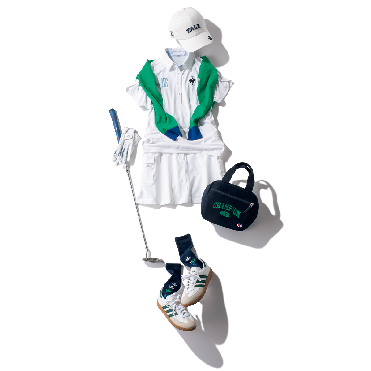 ホワイトワントーンのゴルフコーデ