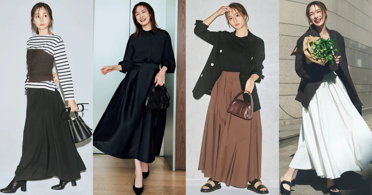 【フレアスカートコーデ45選】黒、白etc.カラー別の着こなし