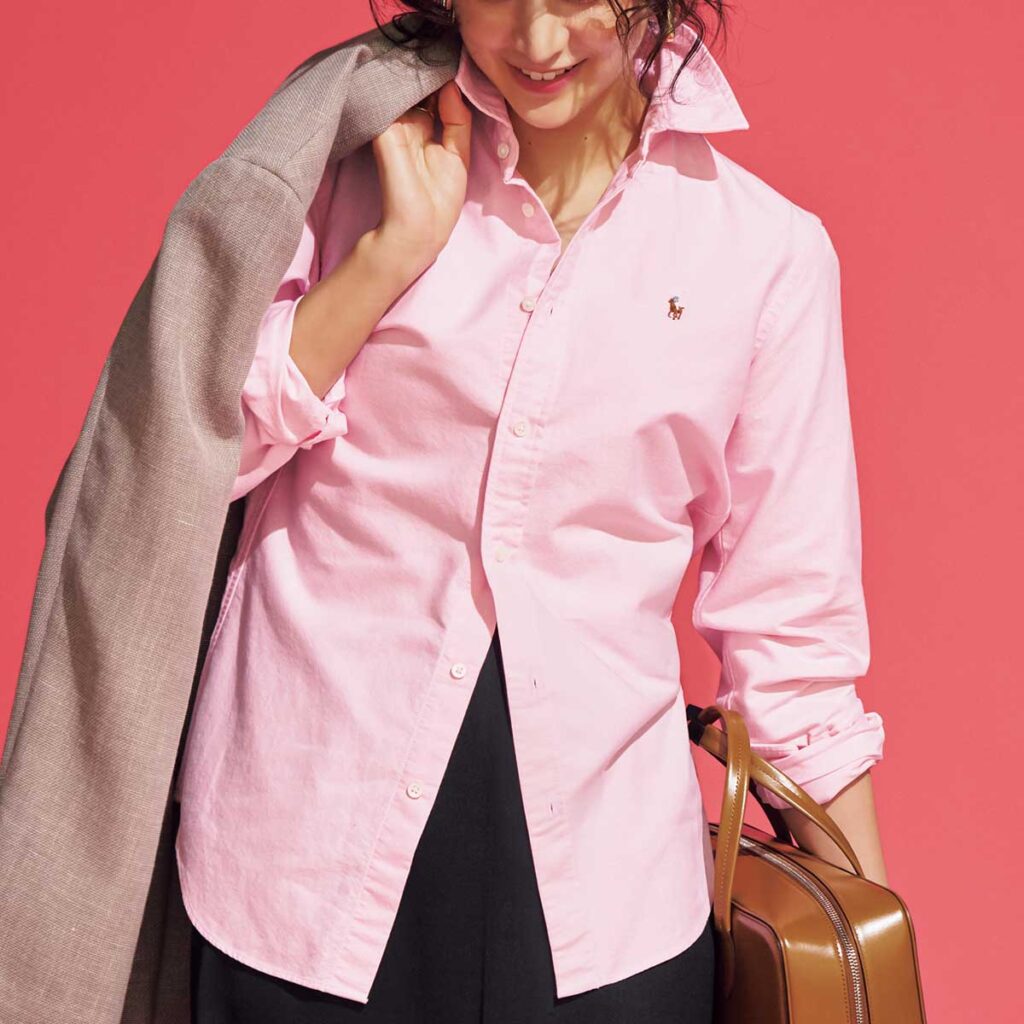 ラルフのピンクシャツのコーデ