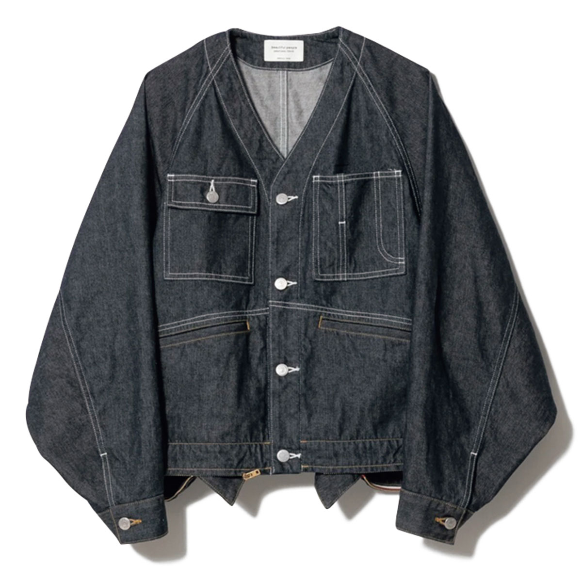 ノーカラーデニムジャケット