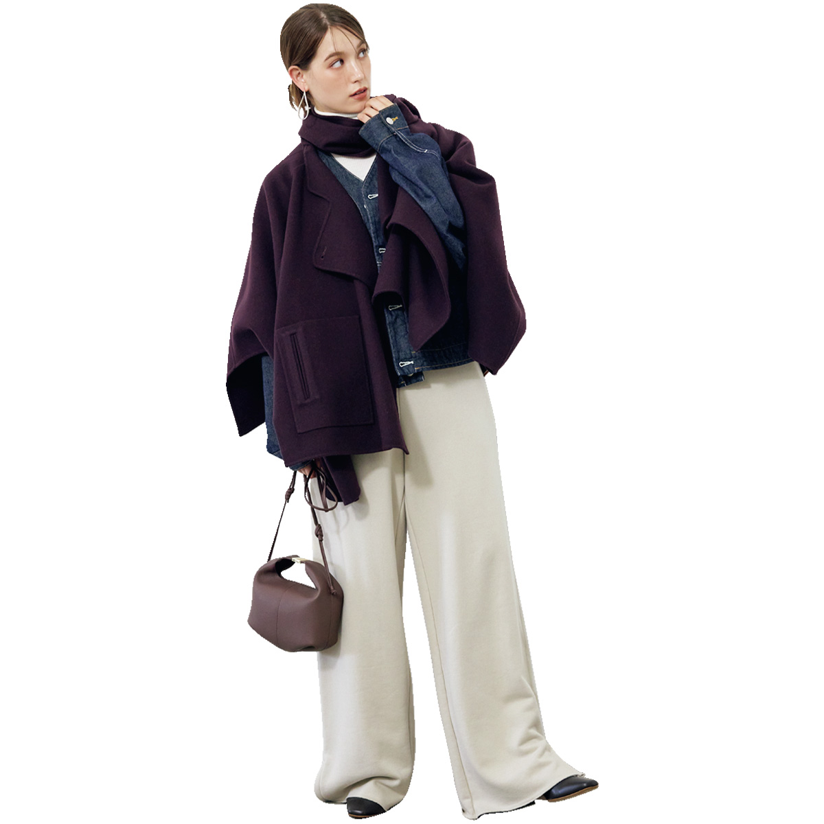 デニムジャケットとストールのコーデ