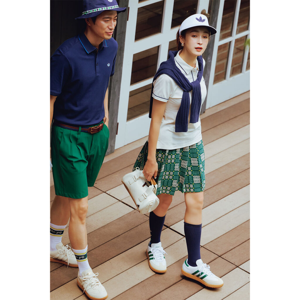 グリーン×ホワイトのゴルフコーデ