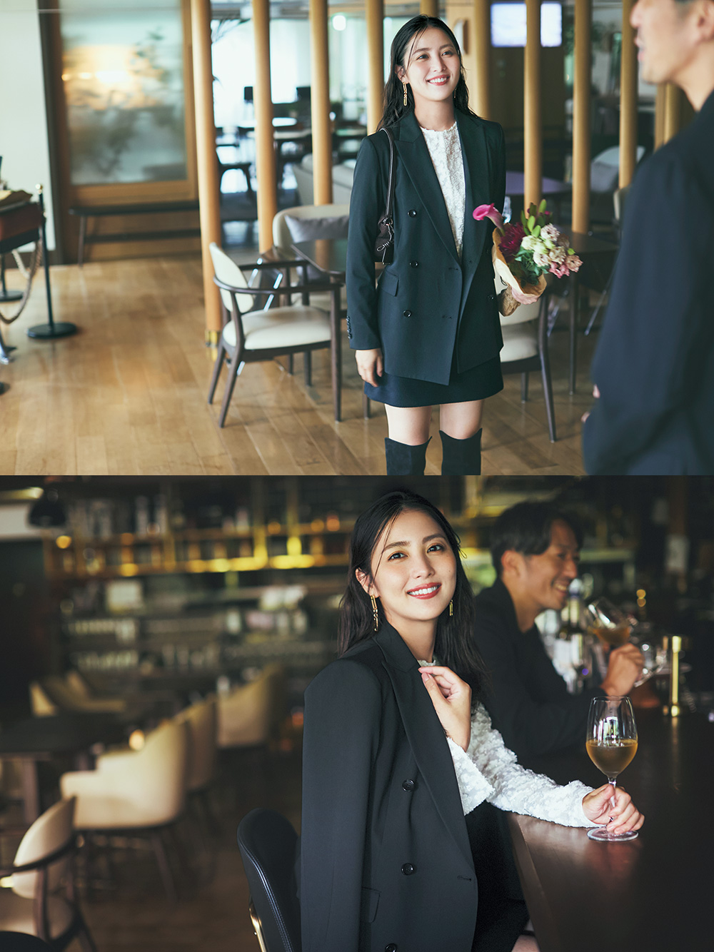 程よくボクシーで華奢見え、万能黒ジャケットが女っぽさを後押し