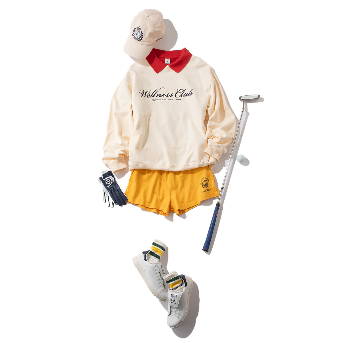 レトロなカラーのトラッド×スポーティなゴルフスタイル