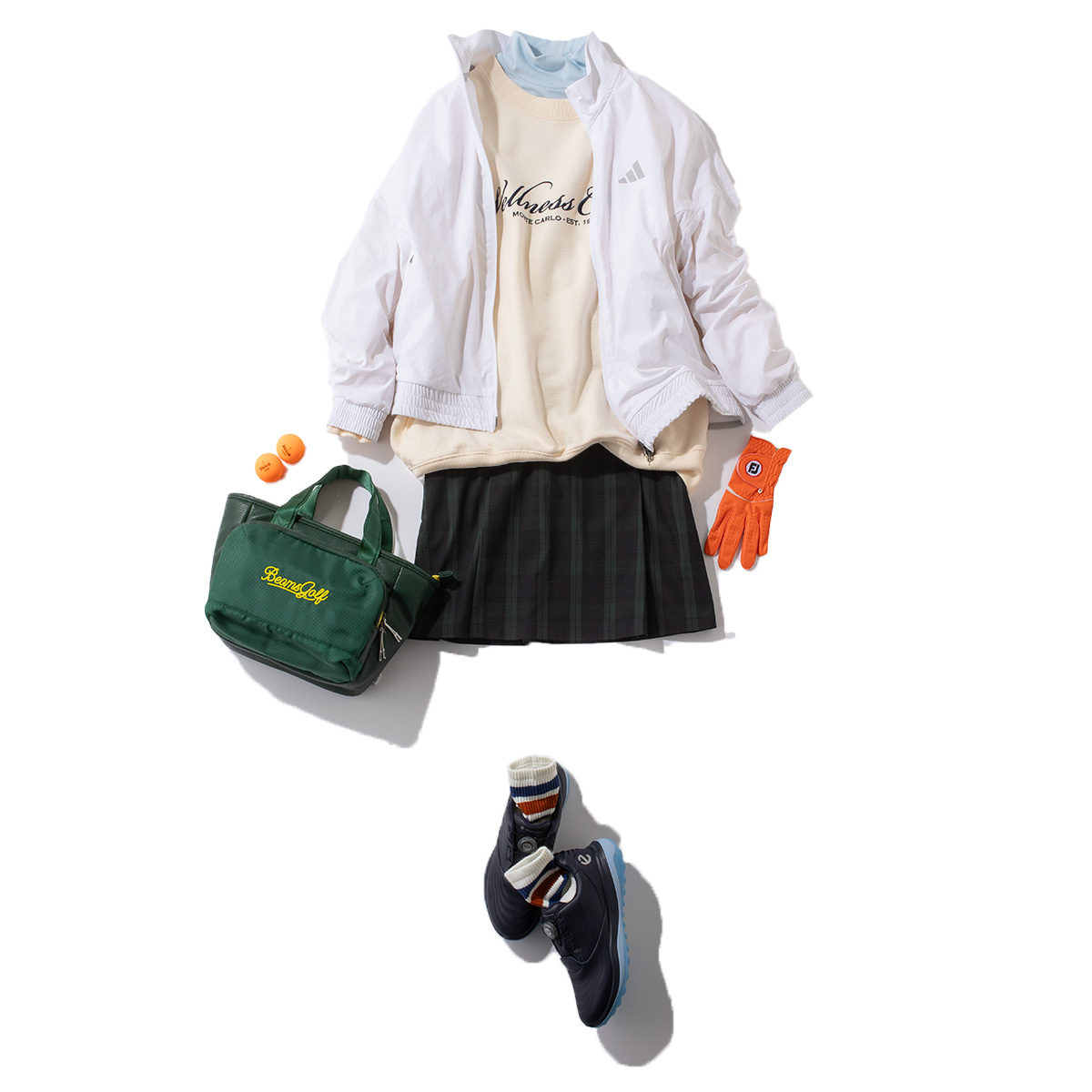 スウェットに白ブルゾンのコーデ