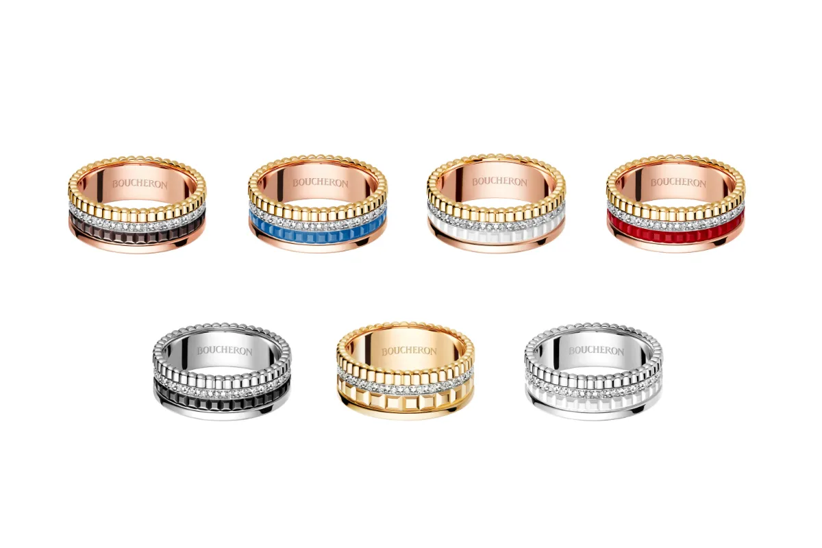 キャトル クラシック、キャトル ブルー、キャトル ホワイト、キャトル レッド、キャトル ブラック、キャトル ラディアント、キャトル ダブルホワイトのリングの集合写真