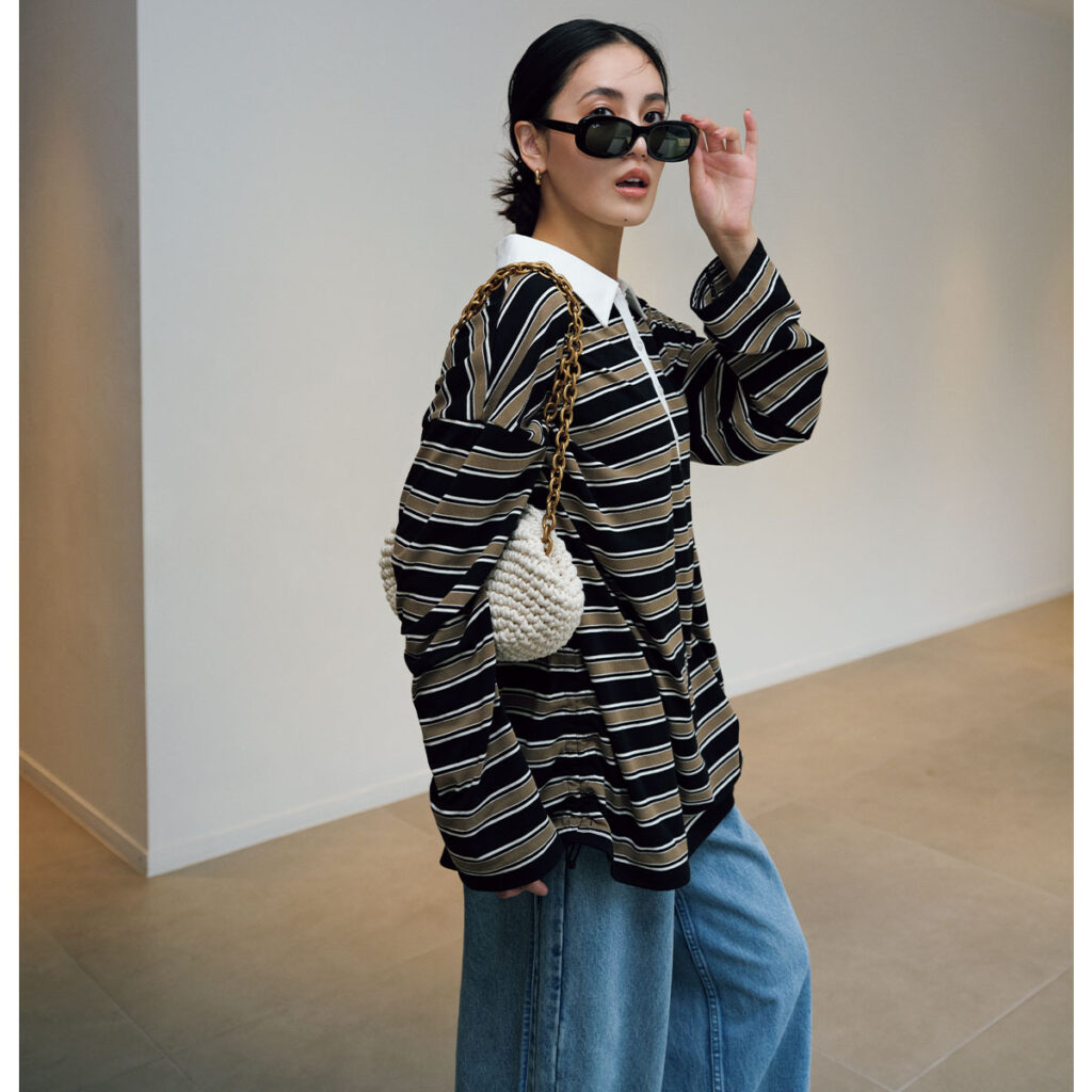 ラガーシャツにデニムのコーデ