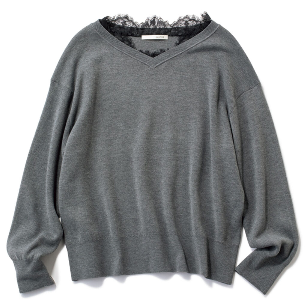 衿レース付きニット