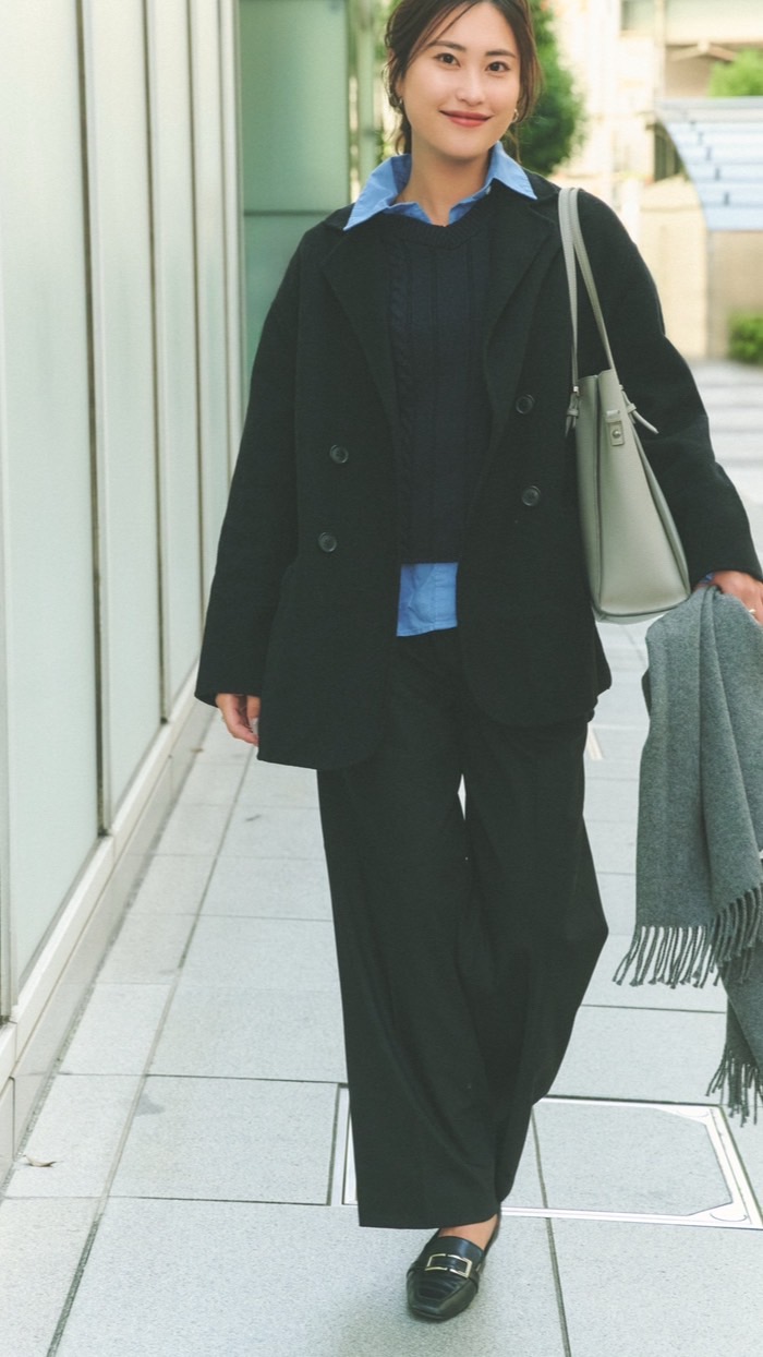 COAT：ZARA SHIRT：H&M KNIT：ZARA PANTS：UNIQLO BAG：CHARLE S & KEITH SHOES：DAIANA