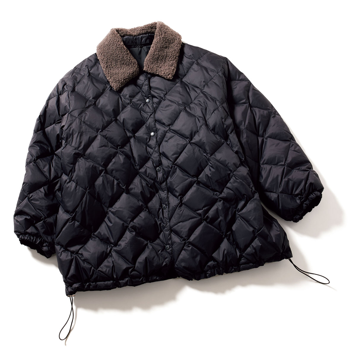 ボア衿×キルトステッチのダウン