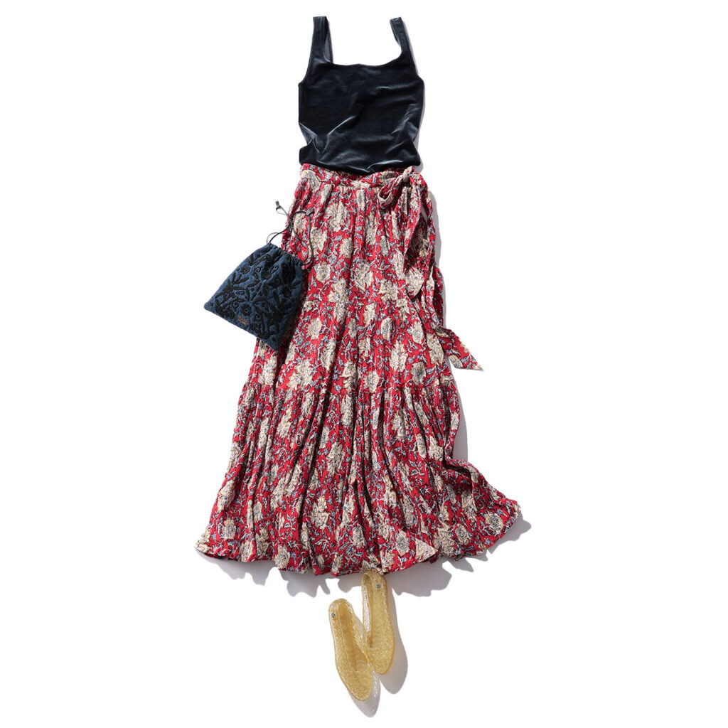 花柄スカートのコーデ