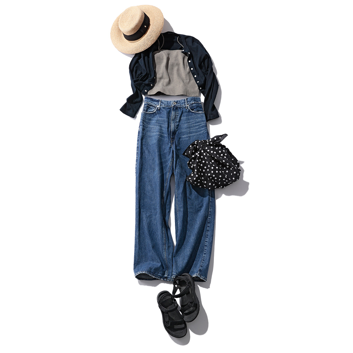 ビスチェとカーディガンにデニムのコーデ