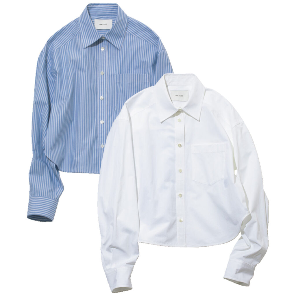 白シャツとストライプシャツ