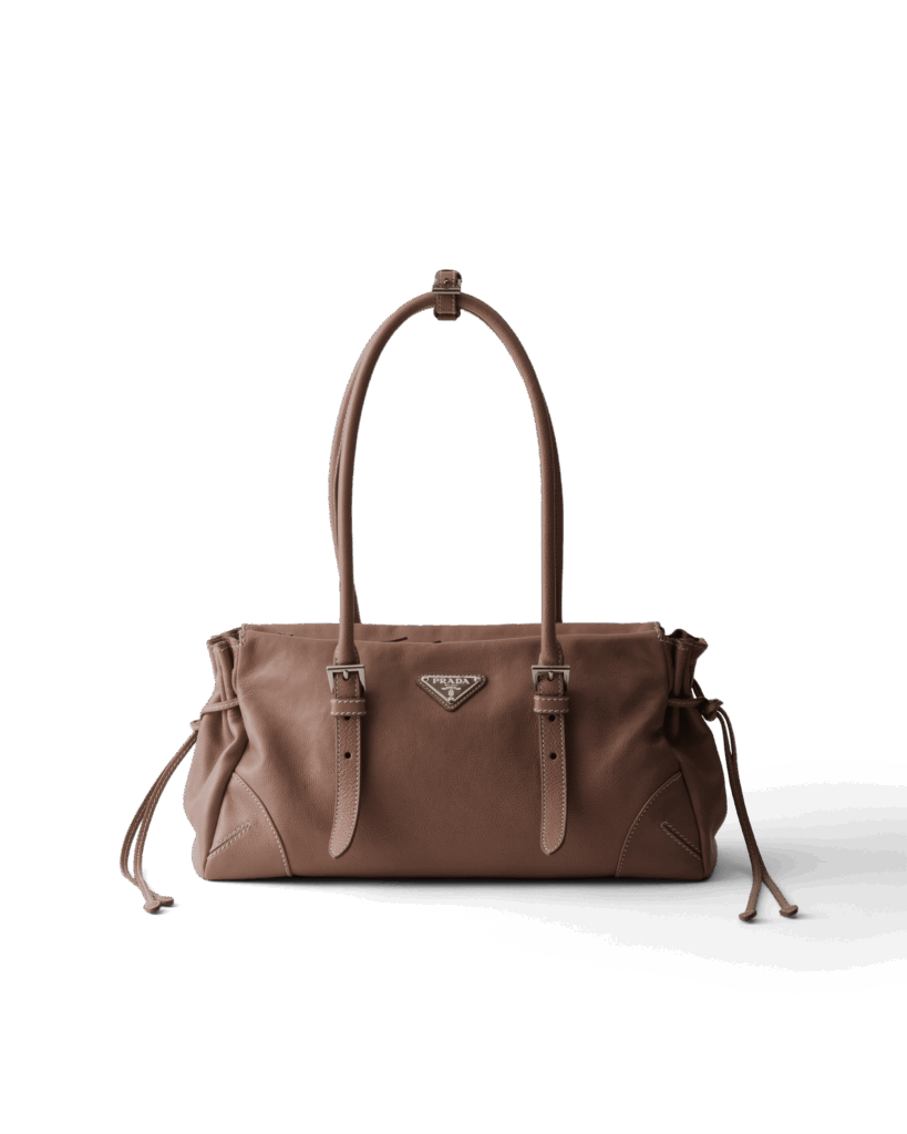 プラダ ボニー アンティーク加工レザー ミディアム トートバッグ。ブラウンレザーのダブルハンドル仕様