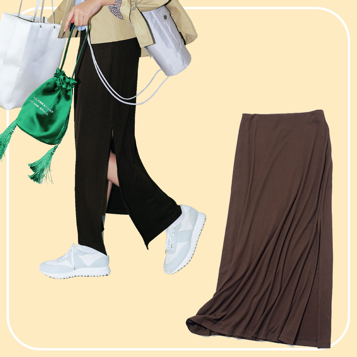 キレイめスポーティなオシャレに『ロングスカート』が新鮮！ブラウンカラーが今年っぽい