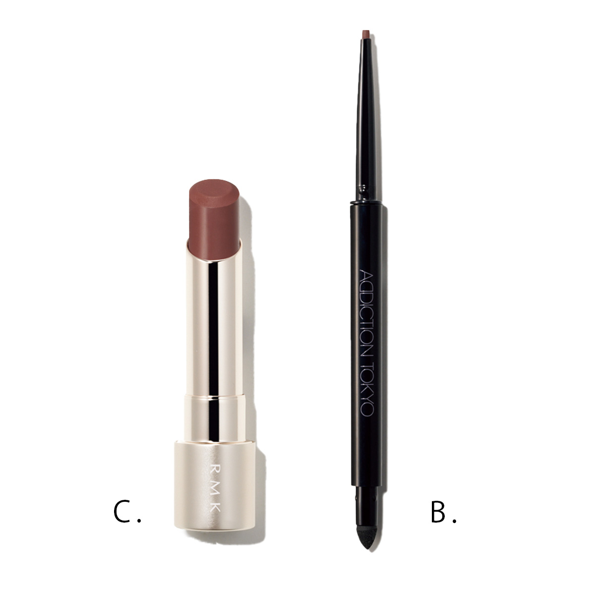 アディクション ビューティのザ ジェル アイライナー 102 とRMK のデューイーメルト リップカラー EX-05