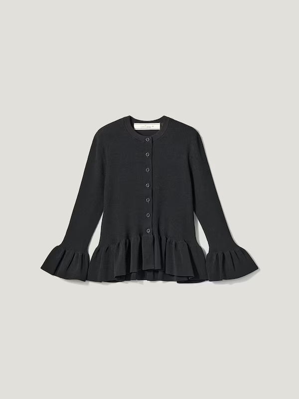 裾がフリルの黒カーディガン