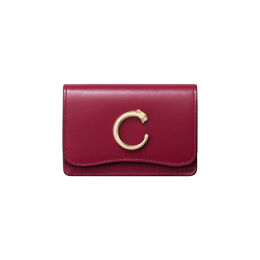 パンテールをモチーフに添えたチェリーレッドのカルティエのビジネスカードホルダー