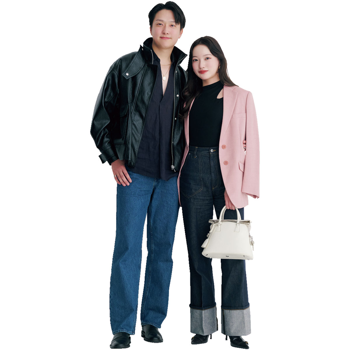 デニム＆レザーのリンクコーデ