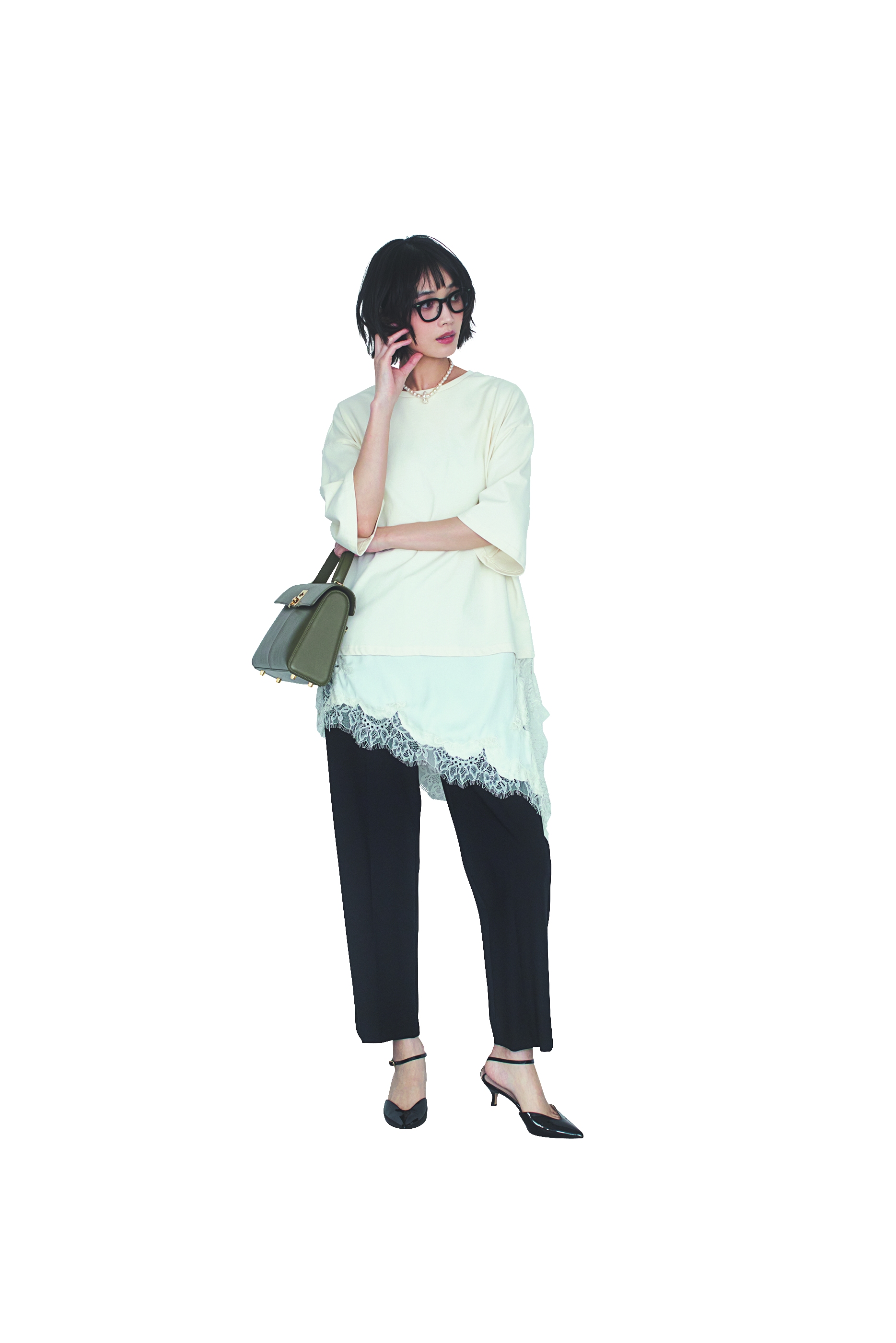 ZARA　レースドッキングTシャツ　コーデ