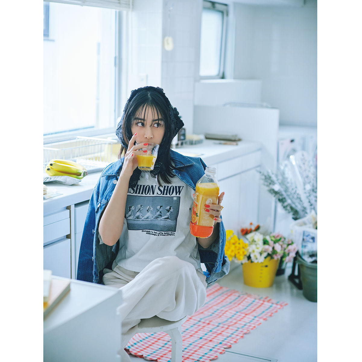 フォトTシャツとGジャンのコーデ