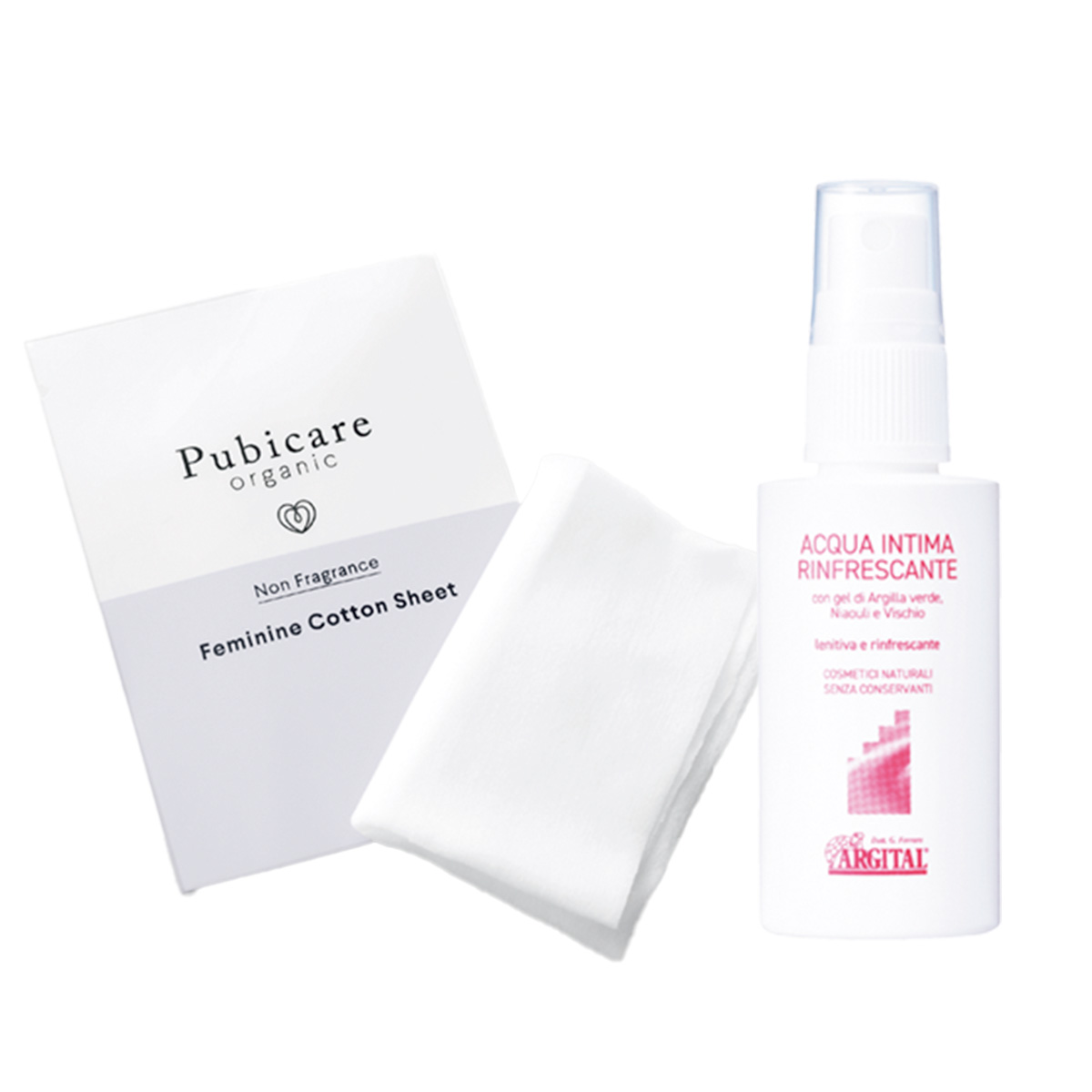 アルジタル デリケートハイジーンクリアミスト、Pubicare organic フェミニン コットン シート 無香料